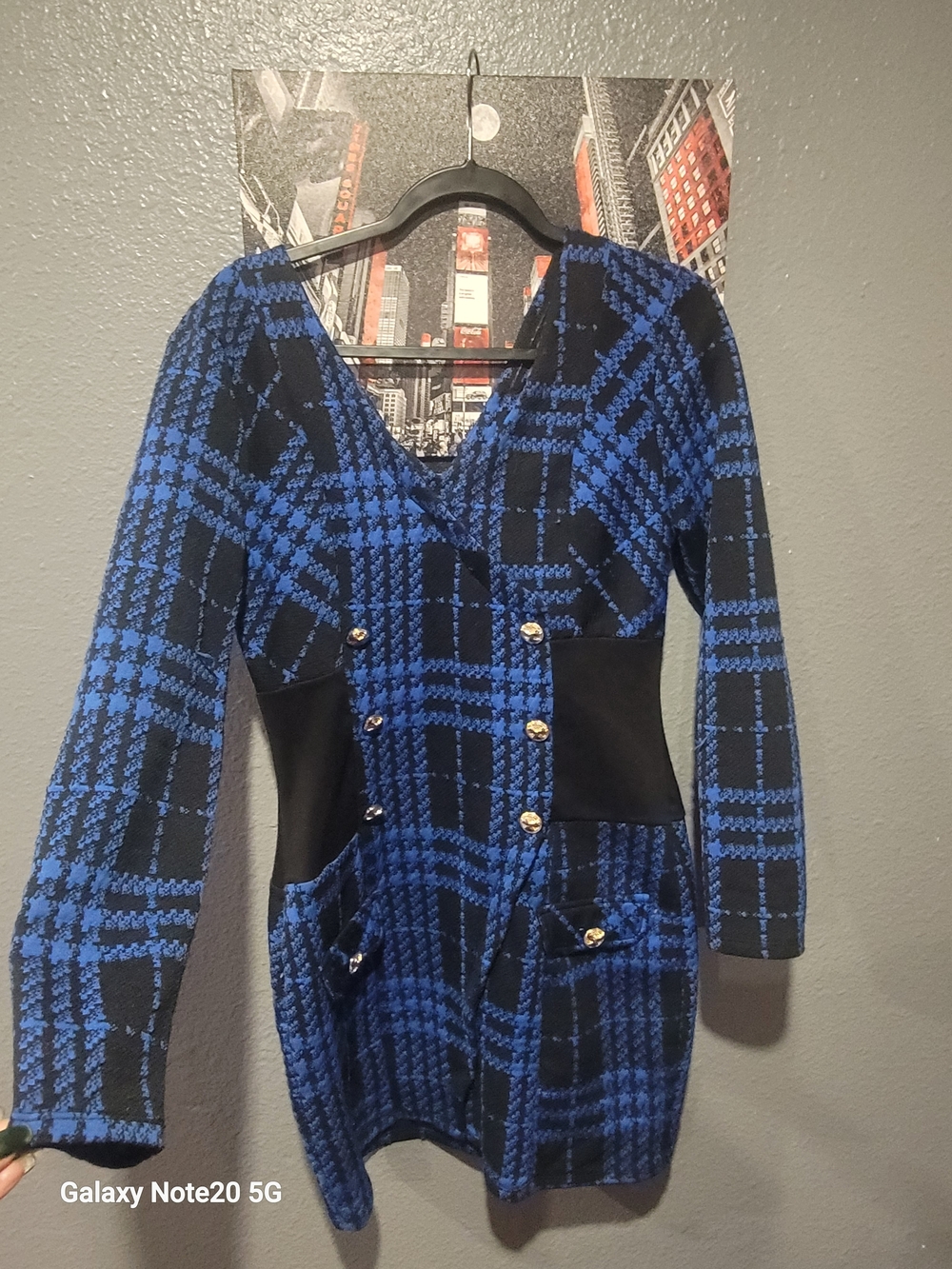 Blue and Black Plaid Knit Button Cardigan